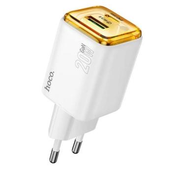 HOCO N34 hálózati töltő USB+Type-C aljzat (20W, PD gyorstöltő 3.0) FEHÉR kép