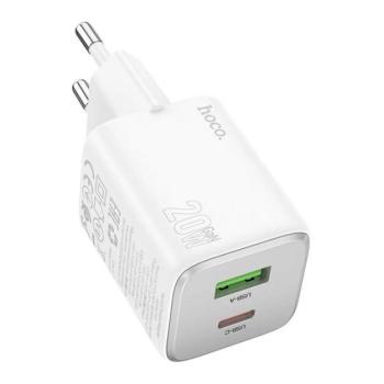 HOCO N41 hálózati töltő USB+Type-C aljzat (20W, GaN, PD gyorstöltő 3.0) FEHÉR kép