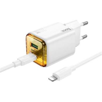 HOCO N52 hálózati töltő 2 USB+2 Type-C aljzat (20W, PD gyorstöltő 3.0 + lightning kábel) FEHÉR kép
