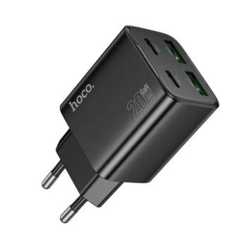 HOCO N55 hálózati töltő 2 USB+2 Type-C aljzat (20W, GaN, PD gyorstöltő 3.0) FEKETE kép
