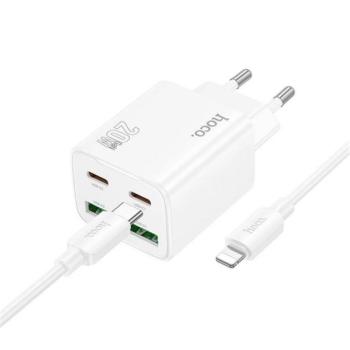 HOCO N55 hálózati töltő 2 USB+2 Type-C aljzat (20W, GaN, PD gyorstöltő 3.0 + lightning kábel) FEHÉR kép