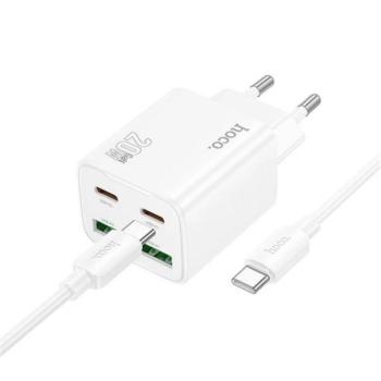 HOCO N55 hálózati töltő 2 USB+2 Type-C aljzat (20W, GaN, PD gyorstöltő 3.0 + Type-C kábel) FEHÉR kép