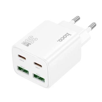 HOCO N56 hálózati töltő 2 USB+2 Type-C aljzat (30W, GaN, PD gyorstöltő 3.0) FEHÉR kép