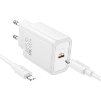 HOCO N60 hálózati töltő Type-C aljzat (20W, PD gyorstöltő 3.0 + lightning kábel) FEHÉR kép