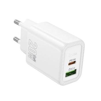 HOCO N61 hálózati töltő USB+Type-C aljzat (20W, PD gyorstöltő 3.0) FEHÉR kép