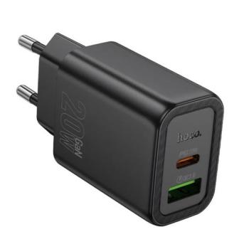 HOCO N61 hálózati töltő USB+Type-C aljzat (20W, PD gyorstöltő 3.0) FEKETE kép