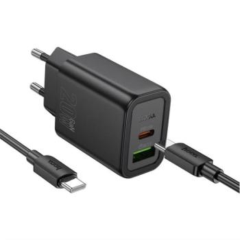 HOCO N61 hálózati töltő USB+Type-C aljzat (20W, PD gyorstöltő 3.0 + Type-C kábel) FEKETE kép
