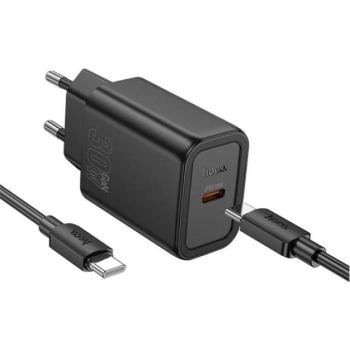 HOCO N62 hálózati töltő Type-C aljzat (30W, PD gyorstöltő 3.0 + Type-C kábel) FEKETE kép