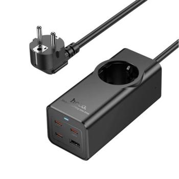 HOCO NS9 hálózati elosztó (4 AC+2 USB+Type-C aljzat 67W, PD gyorstöltő 3.0 + 200cm tápkábel) FEKETE kép