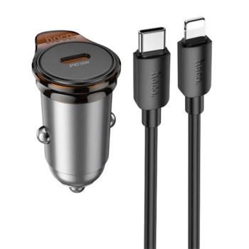 HOCO NZ16 autós töltő Type-C aljzat (30W, PD gyorstöltő + lightning kábel) SÖTÉTSZÜRKE kép