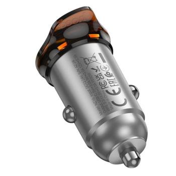 Hoco NZ16B autós töltő 2xUSB-C csatlakozással + Type-C - Lightning kábellel 45W QC PD - fémszürke kép