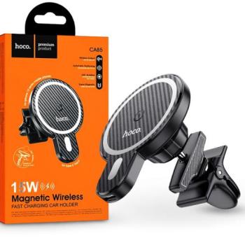 HOCO Qi vezeték nélküli, szellőzőrácsba illeszthető autós tartó/gyorstöltő MagSafe vezeték nélküli funkcióval rendelkező Apple készülékekhez - HOCO CA85 - fekete kép