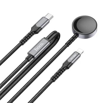 HOCO töltőkábel 2in1 (Type-C - lightning/Apple Watch töltő, wireless, 20W, PD gyorstöltő, 120cm) FEKETE Apple Watch Series 10 42mm, Watch Series 10 46mm, IPAD kép
