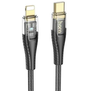 HOCO U121 adatkábel (Type-C - lightning, 27W, PD gyorstöltő, 120cm, LED jelzés, cipőfűző) FEKETE kép