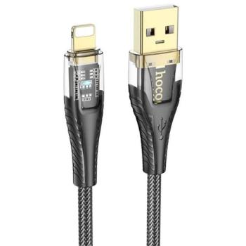 HOCO U121 adatkábel (USB - lightning, 2.4A, gyorstöltő, 120cm, LED jelzés, cipőfűző) FEKETE kép