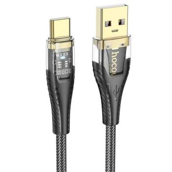 HOCO U121 adatkábel (USB - Type-C, 2.4A, gyorstöltő, 120cm, LED jelzés, cipőfűző) FEKETE kép