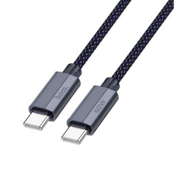 HOCO U134 adatkábel (Type-C - Type-C, 60W, PD gyorstöltő 3.0, 120cm, cipőfűző) SÖTÉTKÉK kép