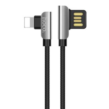 HOCO U42 adatátvitel kábel (USB - lightning 8pin, gyorstöltés támogatás, 120cm, 90 fokos, cipőfűző minta) FEKETE Apple iPhone 7 4.7, Apple iPhone 7 Plus 5.5, Apple IPAD mini 4, Apple IPAD Pro kép