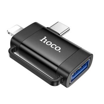 HOCO UA31F adapter 2in1 (USB aljzat - Type-C/lightning, OTG, adatátvitel és töltés) FEKETE kép