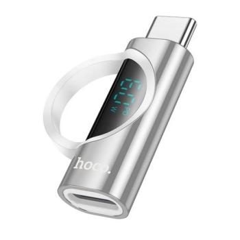 HOCO UA32A adapter (Lightning aljzat - Type-C, adatátvitel és töltés, LED kijelző) EZÜST kép