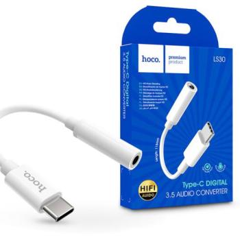HOCO USB Type-C - 3.5 mm jack adapter - HOCO LS30 Type-C Digital 3.5 Audio Converter - fehér kép