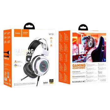 Hoco W110 vezetékes fejhallgató mikrofonnal, USB-A - 3.5mm jack csatlakozóval - fehér kép