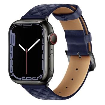 HOCO WA18 pótszíj (egyedi méret, szilikon, bőr hatású, állítható, 3D rombusz minta) SÖTÉTKÉK Apple Watch Series 3 42mm, Apple Watch Series 4 44mm, Apple Watch Ultra 49mm, Apple Watch Serie kép