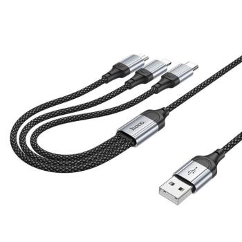 Hoco X102 USB-A - Type-C/Lightning/micro USB kábel 2.4A 1m - fekete kép