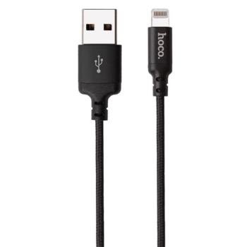 HOCO X14 adatkábel (USB - lightning, gyorstöltő, 100cm, cipőfűző) FEKETE Apple iPhone 14 Pro, iPhone 14 Plus, iPhone 14 kép