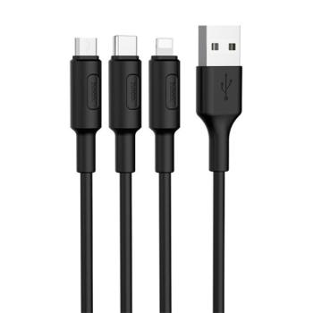 HOCO X25 töltőkábel 3in1 (USB - lightning/microUSB/Type-C, 100cm) FEKETE kép