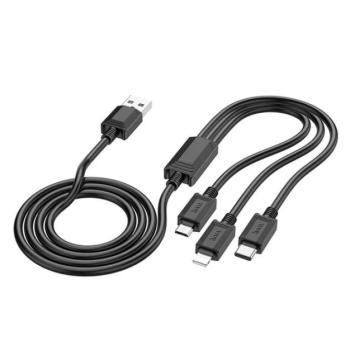 HOCO X74 töltőkábel 3in1 (USB - lightning/microUSB/Type-C, 2A, 100cm) FEKETE kép