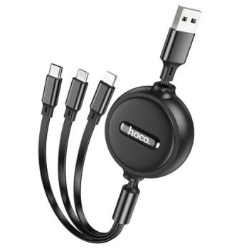 HOCO X75 3in1 USB / Lightning / MicroUSB / USB-C töltő- és adatkábel, 1m, fekete kép
