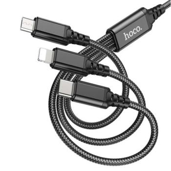HOCO X76 3in1 USB / Lightning / MicroUSB / USB-C töltő- és adatkábel, 1m, fekete kép