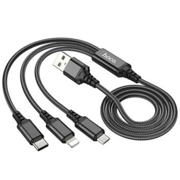 HOCO X76 töltőkábel 3in1 (USB - lightning/microUSB/Type-C, 2A, 100cm) FEKETE kép