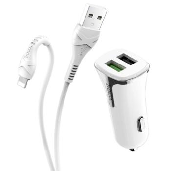 HOCO Z31 autós töltő 2 USB aljzat (5V / 3400mA, 18W, gyorstöltés támogatás, QC3.0 + lightning 8pin kábel) FEHÉR Apple iPhone 7 4.7, Apple iPhone 7 Plus 5.5, Apple IPAD mini 4, Apple IPAD Pro kép
