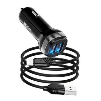 HOCO Z40 autós töltő 2 USB aljzat (5V / 2400mA, gyorstöltés támogatás, LED jelzés + lightning 8pin kábel) FEKETE Apple iPhone 7 4.7, Apple iPhone 7 Plus 5.5, Apple IPAD mini 4, Apple IPAD Pro kép