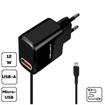 HS-H47 Hálózati töltő USB-A + microUSB-A csatlakozás, 2.4A, fekete kép