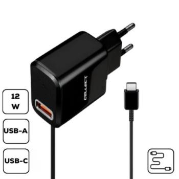 HS-H47 Hálózati töltő USB-A+ USB-C csatlakozás, 2.4A, fekete kép