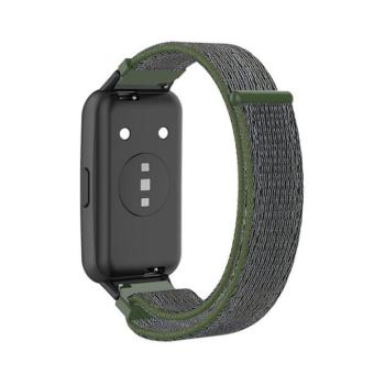 Huawei Band 7 / Honor Band 7, textíl pótszíj, nylon, tépőzáras, állítható, légáteresztő, szürke/sötétzöld kép