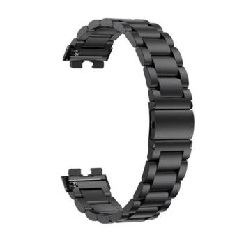 Huawei Band 8 / 9 / 10, fém pótszíj, vékony, rozsdamentes acél, pillangó csattal, fekete kép