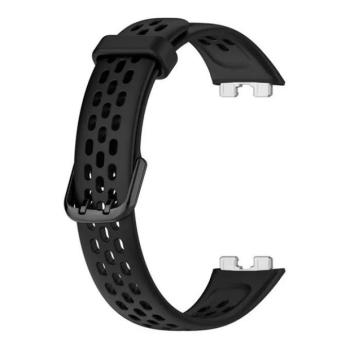 Huawei Band 8 / 9 / 10, szilikon pótszíj, lyukacsos, légáteresztő, fekete kép
