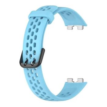 Huawei Band 8 / 9 / 10, szilikon pótszíj, lyukacsos, légáteresztő, világoskék kép