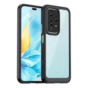 Huawei Honor 200 Lite, Műanyag hátlap védőtok + szilikon keret, közepesen ütésálló, átlátszó hátlap, fekete kép