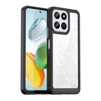 Huawei Honor 200 Smart, Műanyag hátlap védőtok + szilikon keret, közepesen ütésálló, átlátszó hátlap, fekete kép