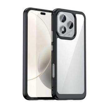 Huawei Honor 400 Lite, Műanyag hátlap védőtok + szilikon keret, közepesen ütésálló, átlátszó hátlap, fekete kép