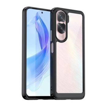 Huawei Honor 90 Lite, Műanyag hátlap védőtok + szilikon keret, közepesen ütésálló, átlátszó hátlap, fekete kép
