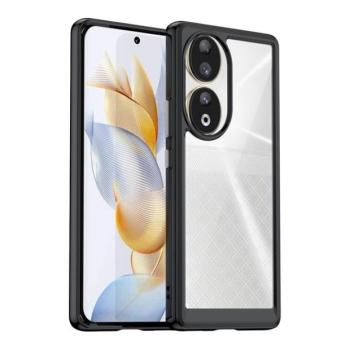 Huawei Honor 90, Műanyag hátlap védőtok + szilikon keret, közepesen ütésálló, átlátszó hátlap, fekete kép