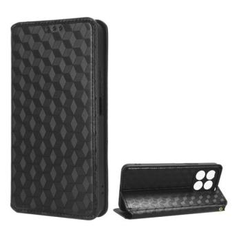 Huawei Honor X8a, Oldalra nyíló tok, bőrhatású, stand, Teljes 3D rombusz minta, prémium, fekete kép