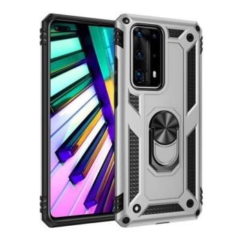 Huawei P Smart Pro (2019) / Y9s (2019), Műanyag hátlap védőtok, közepesen ütésálló, szilikon belső, telefontartó gyűrű, Defender, ezüst kép