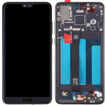 Huawei P20 kompatibilis LCD modul kerettel, OEM jellegű, fekete, Grade S+ kép